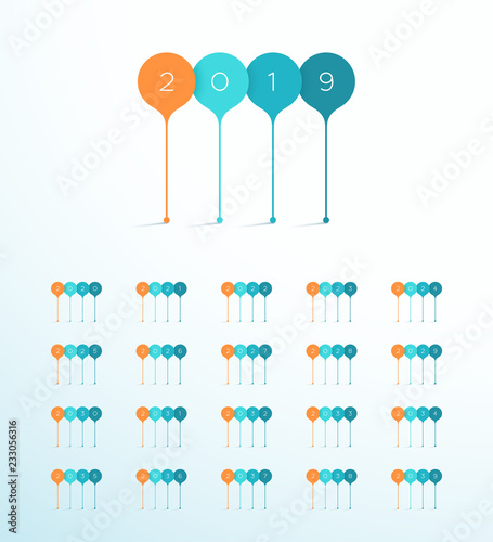 New Year Vector Blue Orange 3d Banner Set 2019 to 2039