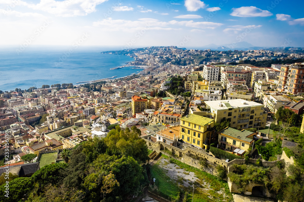 Aerial view from hilltop over Naples, Italy.