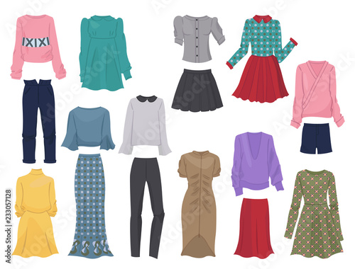 Set of women's clothes, for autumn and winter, casual and business clothing, isolated on white background