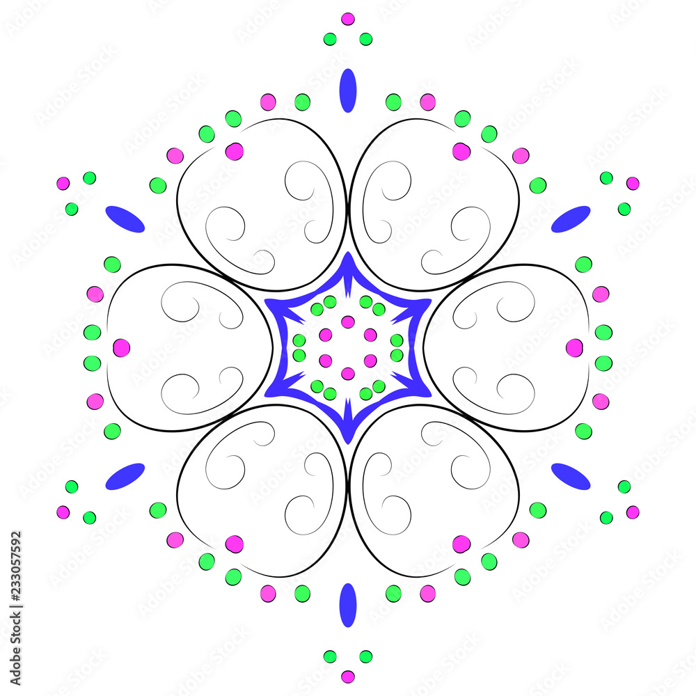 ornament in a circle, blue, white, green, pink. pattern ornament in a circle, blue, white, green, pink. pattern