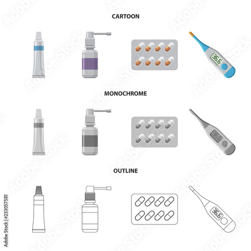 Vector illustration of pharmacy and hospital sign. Collection of pharmacy and business vector icon for stock.