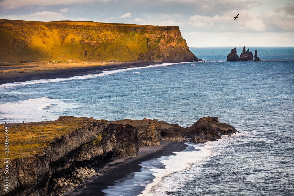 Icelandic coast bathed in sunset light