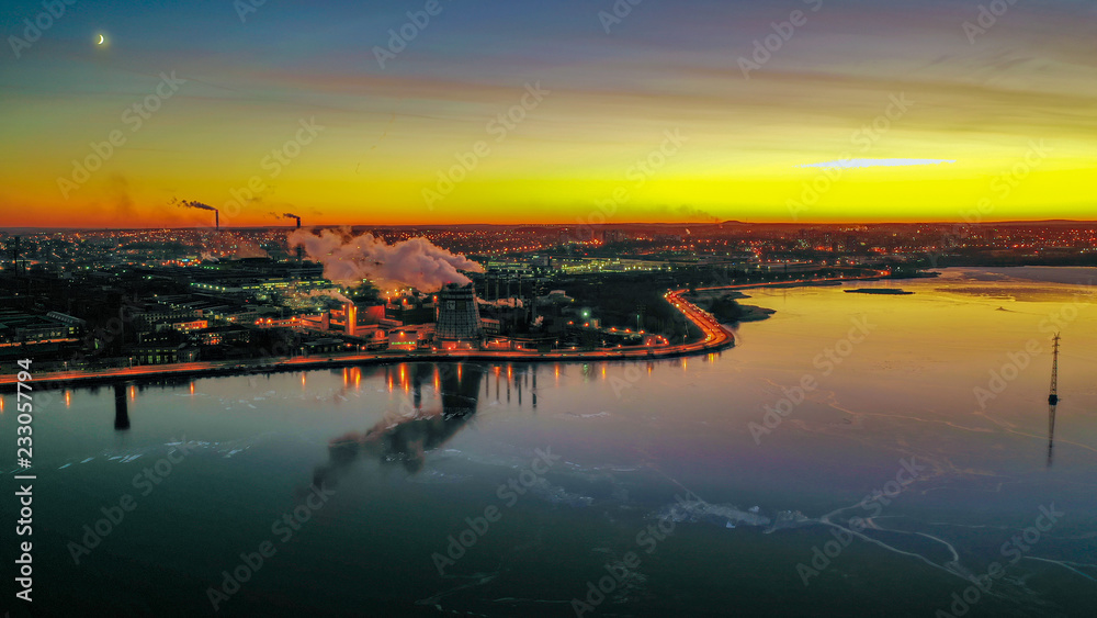 First ice at evening in industrial city... First ice at evening in industrial city...