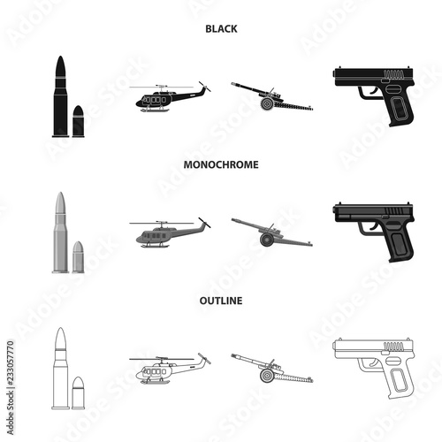 Vector design of weapon and gun icon. Collection of weapon and army vector icon for stock.