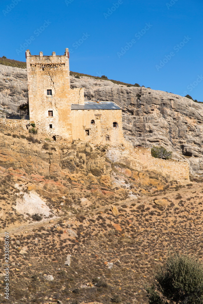 Medieval farm with tower at  Maestrazgo county Teruel Aragon Spain