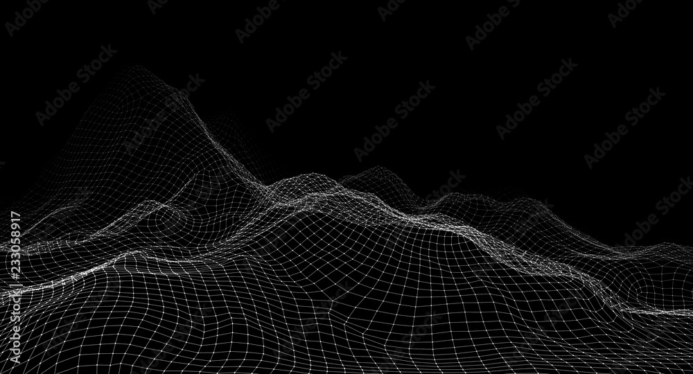lattice frame of a mountain range on a black background. 3d illustration