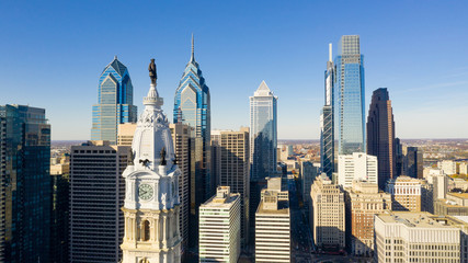 Urban Core City Center Tall Buildings Downtown Philadelphia Pennsylvania