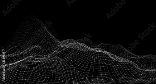 lattice frame of a mountain range on a black background. 3d illustration