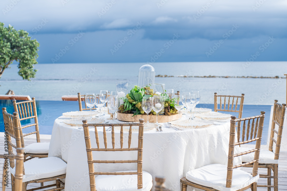 Exterior Ocean Front Table set for Dinner