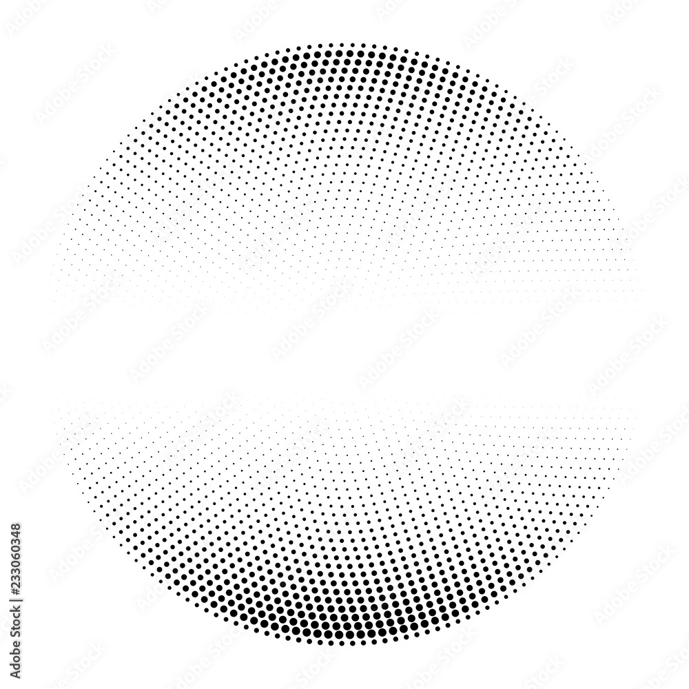 Abstract circle background. Circle shaped with halftone effect. Round dotted place for text. Monochrome black white backdrop texture. Vector illustration for flyer, business cards, stickers, labels.