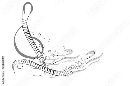Photography Abstract colorful musical poster design with a treble clef and musical waves
