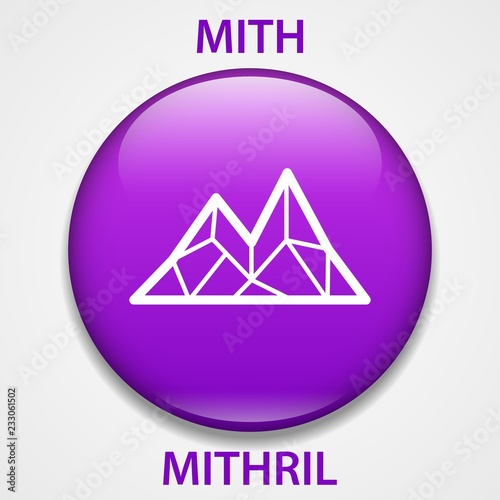 MITHRIL Coin cryptocurrency blockchain icon. Virtual electronic, internet money or cryptocoin symbol, logo