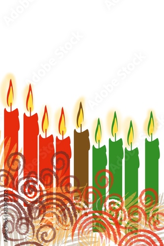Happy Kwanzaa, holiday, Sukkot, season celebration with candles and gourds background © kalanustudios.com