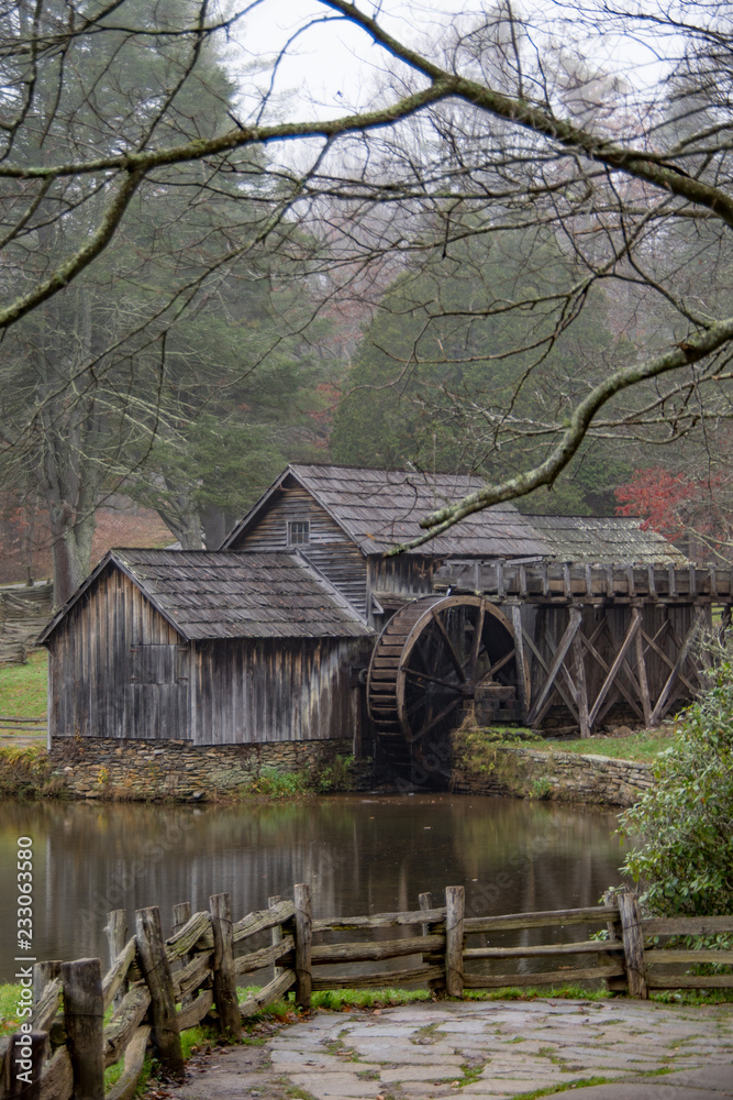 portrait view of mabry mill in late autumn on the blue ridge parkway portrait view of mabry mill in late autumn on the blue ridge parkway