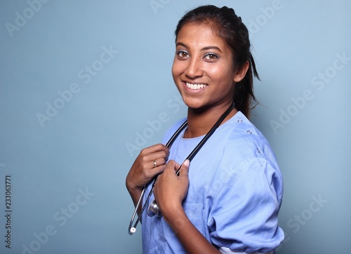 Mixed race healthcare woman
