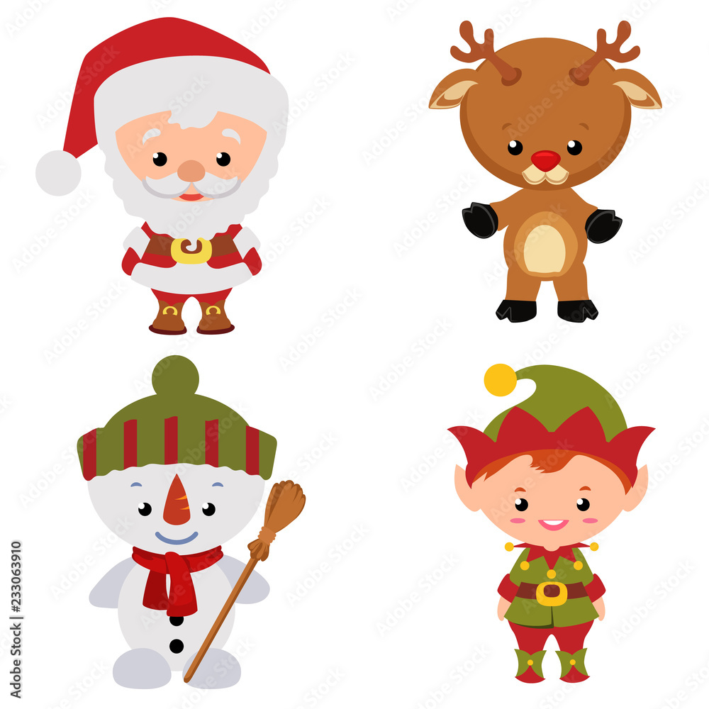 cute christmas santa snowman reindeer elf cartoon set cute christmas santa snowman reindeer elf cartoon set