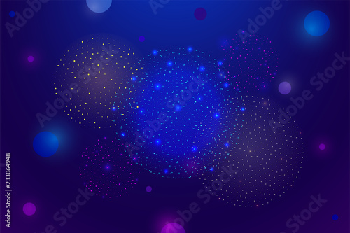 Fireworks composition Vector illustration in flat design Bright colorful fireworks is flashing on dark blue background Design template with copy space