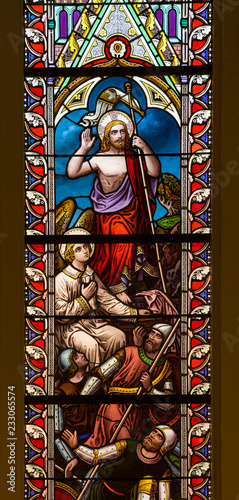  Stained glass window from St. Paul's Anglican Church, Halifax, Nova Scotia. St. Paul’s is the oldest building in Halifax built in 1750 and the oldest existing Protestant place of worship in Canada
