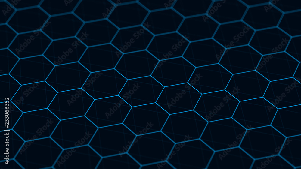 Abstract technology background. Futuristic hexagon background. Big data visualization. 3D rendering. Abstract technology background. Futuristic hexagon background. Big data visualization. 3D rendering.