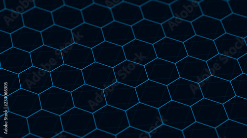 Abstract technology background. Futuristic hexagon background. Big data visualization. 3D rendering.