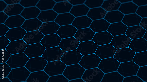 Abstract technology background. Futuristic hexagon background. Big data visualization. 3D rendering.