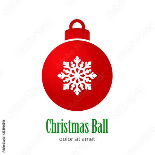 Logotipo con texto Christmas Ball con copo de nieve centrado en bola de color rojo