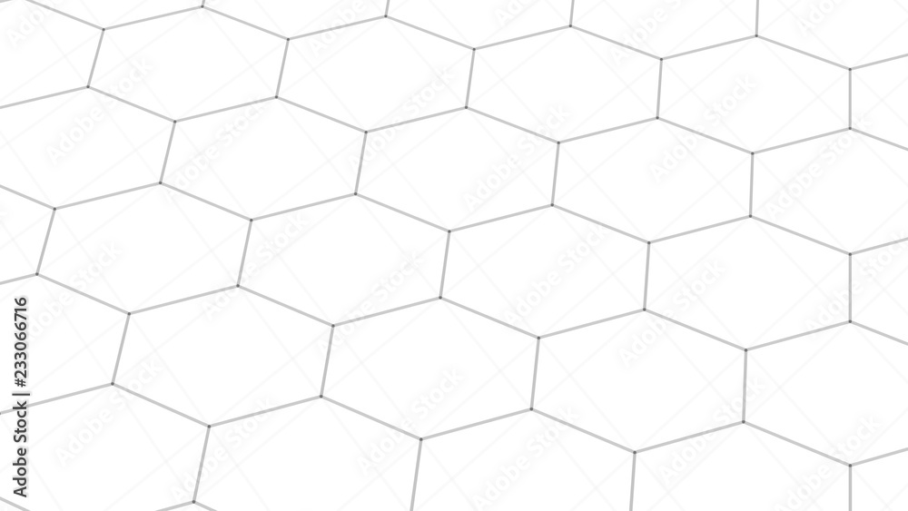 Fototapeta premium Abstract white futuristic background. Background with hexagons. Connecting dots and lines on white background. 4k rendering.