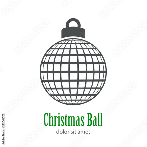 Logotipo con texto Christmas Ball con patrón de cuadrados en perspectiva en bola de color gris