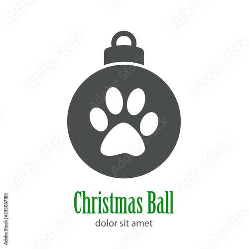 Logotipo con texto Christmas Ball con pisada de gato en bola de color gris