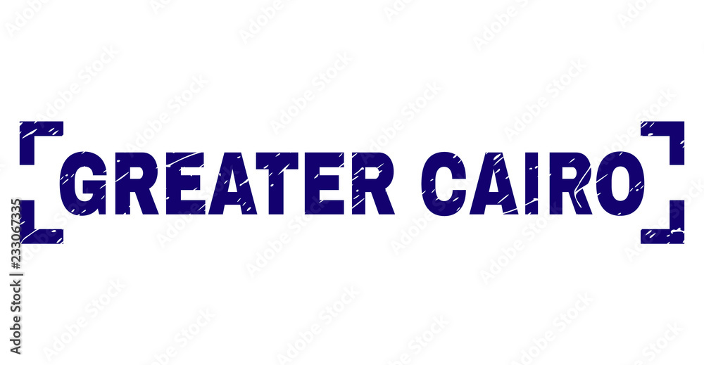 GREATER CAIRO text seal stamp with distress texture. Text tag is placed between corners. Blue vector rubber print of GREATER CAIRO with dirty texture.