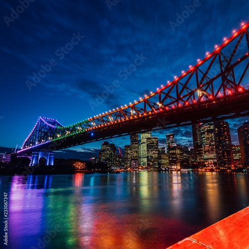 Fototapeta Naklejka Na Ścianę i Meble -  Rainbow Brisbane Story Bridge at Night