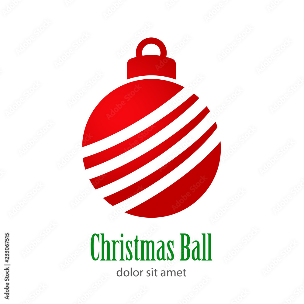 Logotipo con texto Christmas Ball con líneas en diagonal en bola de color rojo Logotipo con texto Christmas Ball con líneas en diagonal en bola de color rojo