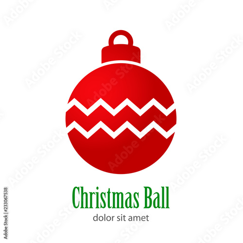 Logotipo con texto Christmas Ball con líneas en zigzag en bola de color rojo