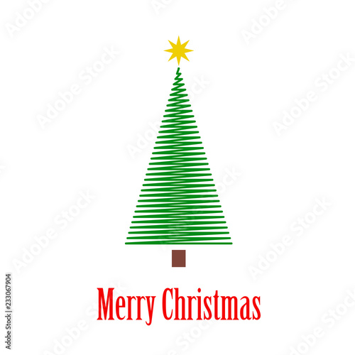 Logotipo con texto Merry Christmas con árbol de navidad abstracto con líneas en zigzag