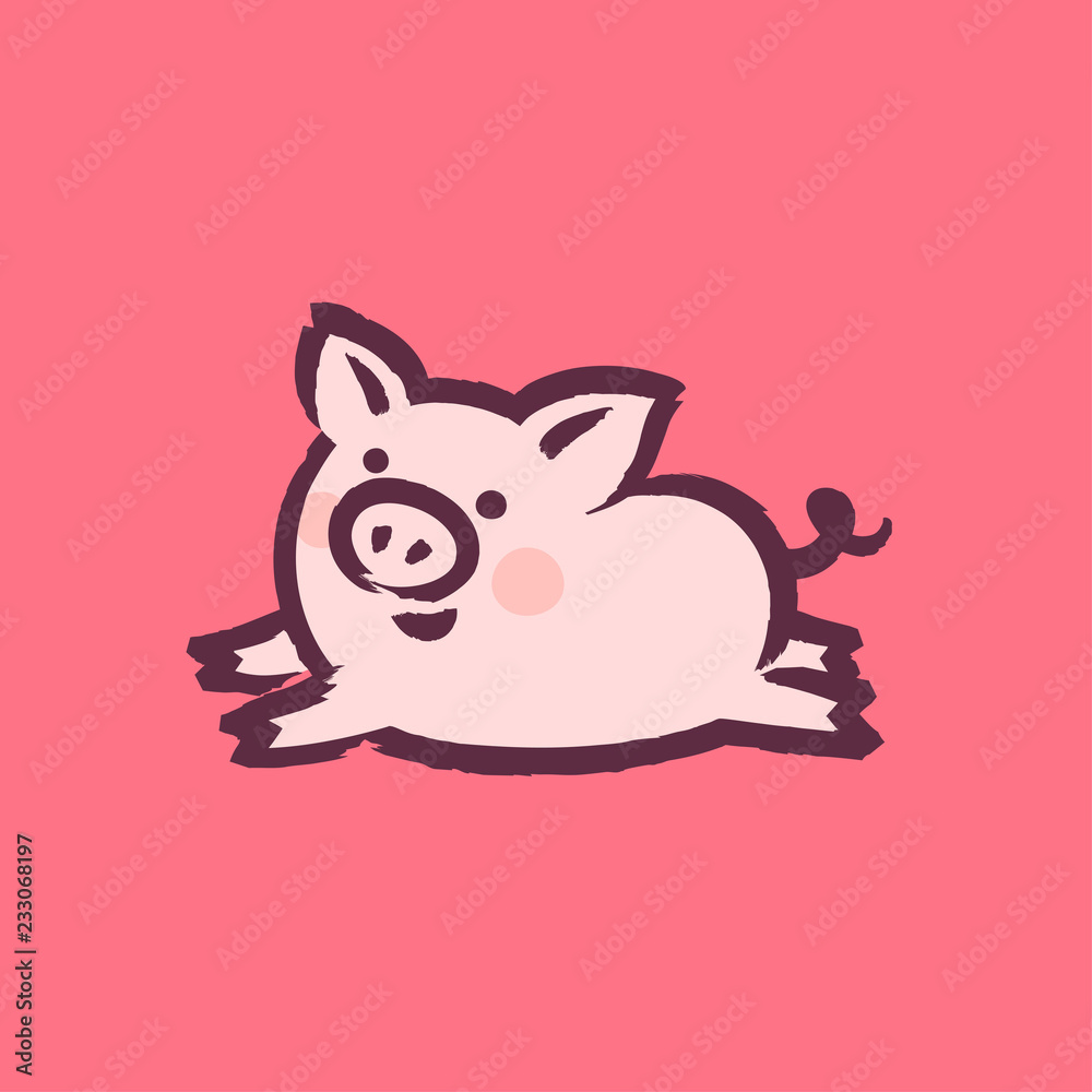Chinese New Year 2019 greeting card with cute pig on pink background Chinese New Year 2019 greeting card with cute pig on pink background