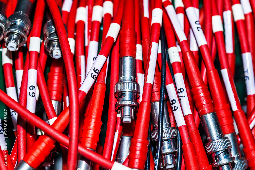 Coaxial cables used in the telecommunications industry. Stock Photo