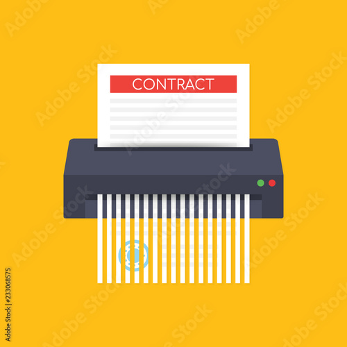 Contract failure agreement cancelation broken paper shredder company business no deal. Vector illustration.