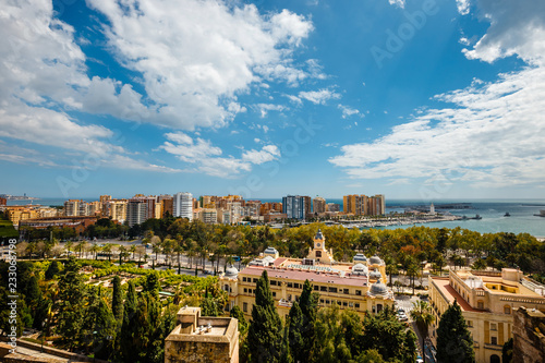 Panoramic and aerial view of Malaga in a beautiful spring day, Spain photo