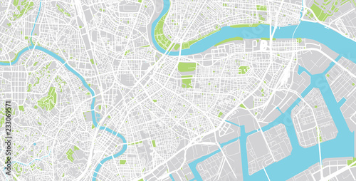 Urban vector city map of Kawasaki, Japan