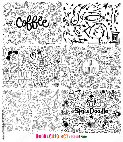 Doodle Big Set , Christmas, modern, Valentine , Alphabet, science, back to school, party, food, space, love breakfast, coffee, arrow