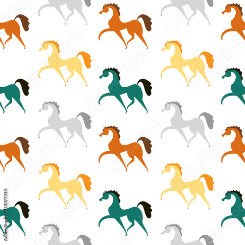 Seamless pattern with cartoon funny horse. Vector illustration.