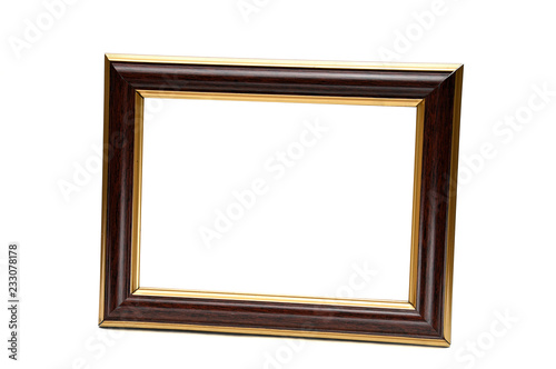 Vintage wooden photo frame on an isolated white background.