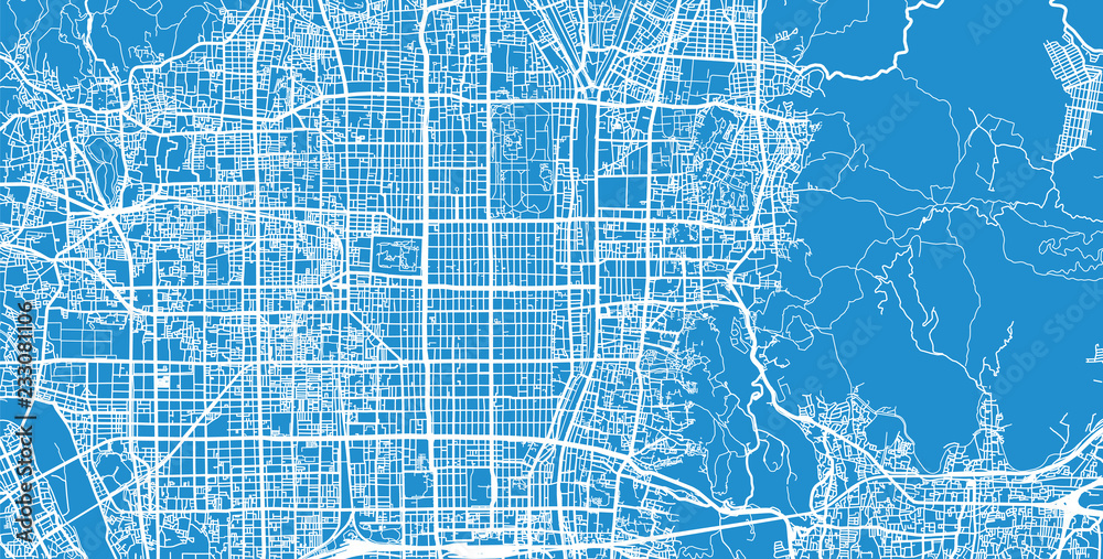 Naklejka premium Mapa miasta miejskiego wektor Kioto, Japonia