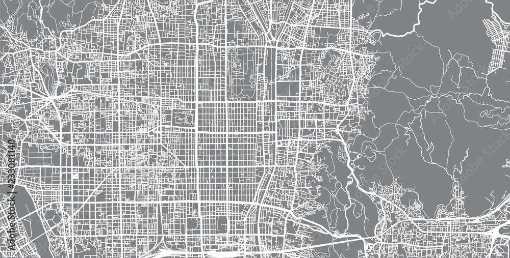 Naklejka premium Mapa miasta miejskiego wektor Kioto, Japonia