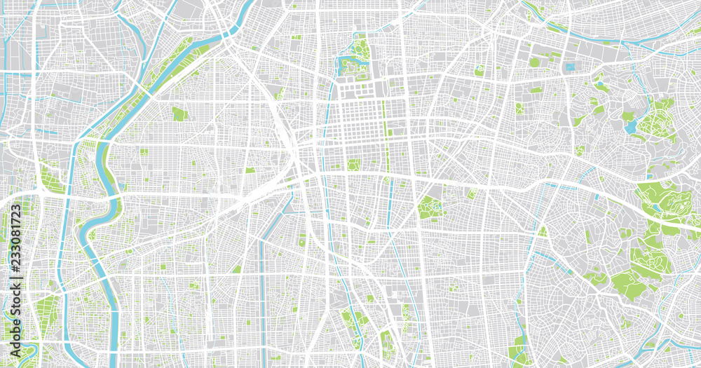 Urban vector city map of Nagoya, Japan