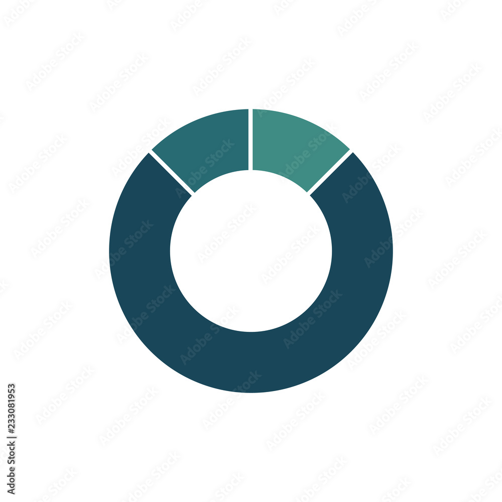 Blue green circle chart infographic template with 3 options or steps for presentations, advertising, layouts, annual reports. Vector illustration isolated on white background.