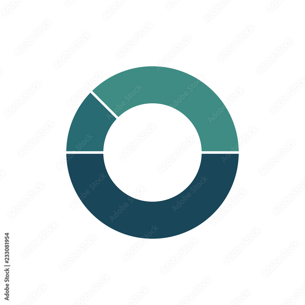 Blue green circle chart infographic template with 3 options or steps for presentations, advertising, layouts, annual reports. Vector illustration isolated on white background. Blue green circle chart infographic template with 3 options or steps for presentations, advertising, layouts, annual reports. Vector illustration isolated on white background.