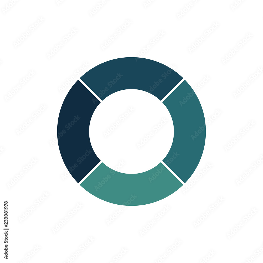 Blue green circle chart infographic template with 4 options or steps for presentations, advertising, layouts, annual reports. Vector illustration isolated on white background. Blue green circle chart infographic template with 4 options or steps for presentations, advertising, layouts, annual reports. Vector illustration isolated on white background.