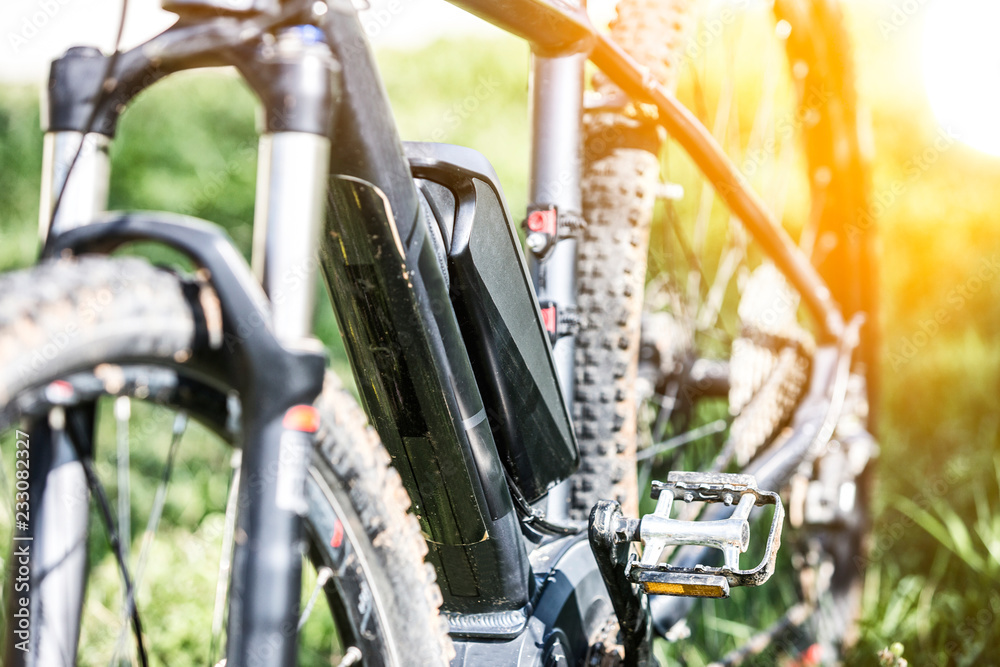 Close up of battery of an E-Mountainbike Close up of battery of an E-Mountainbike