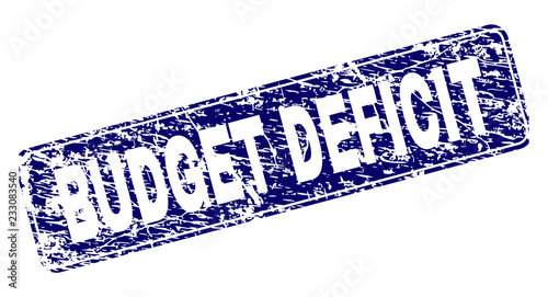 BUDGET DEFICIT stamp seal watermark with grunge style. Seal shape is a rounded rectangle with frame. Blue vector rubber print of BUDGET DEFICIT text with grunge style.